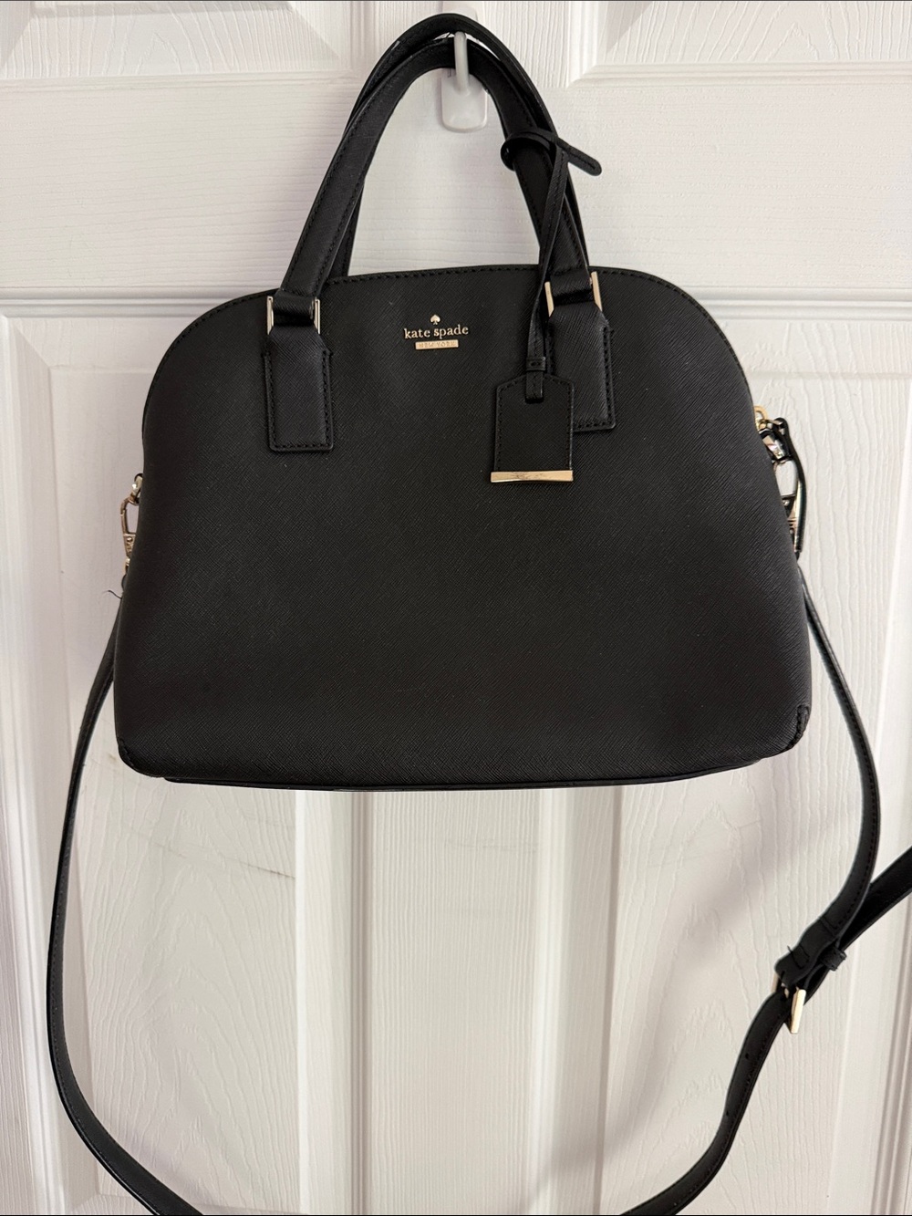 kate spade Black Saffiano Dome Satchel with Gold Accents